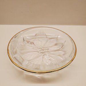 Studio Nova HOLIDAY themed Gilded Poinsettia Round Frosted Glass Trinket Dish 5"